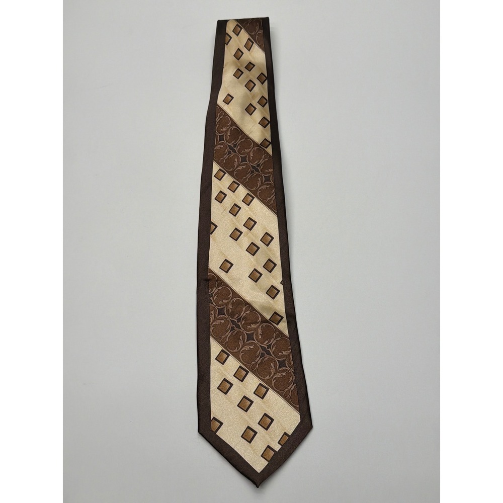 Veronelli by Karl Knox Mens Brown Gold Geometric Filigree Silk Feel Necktie Tie‎